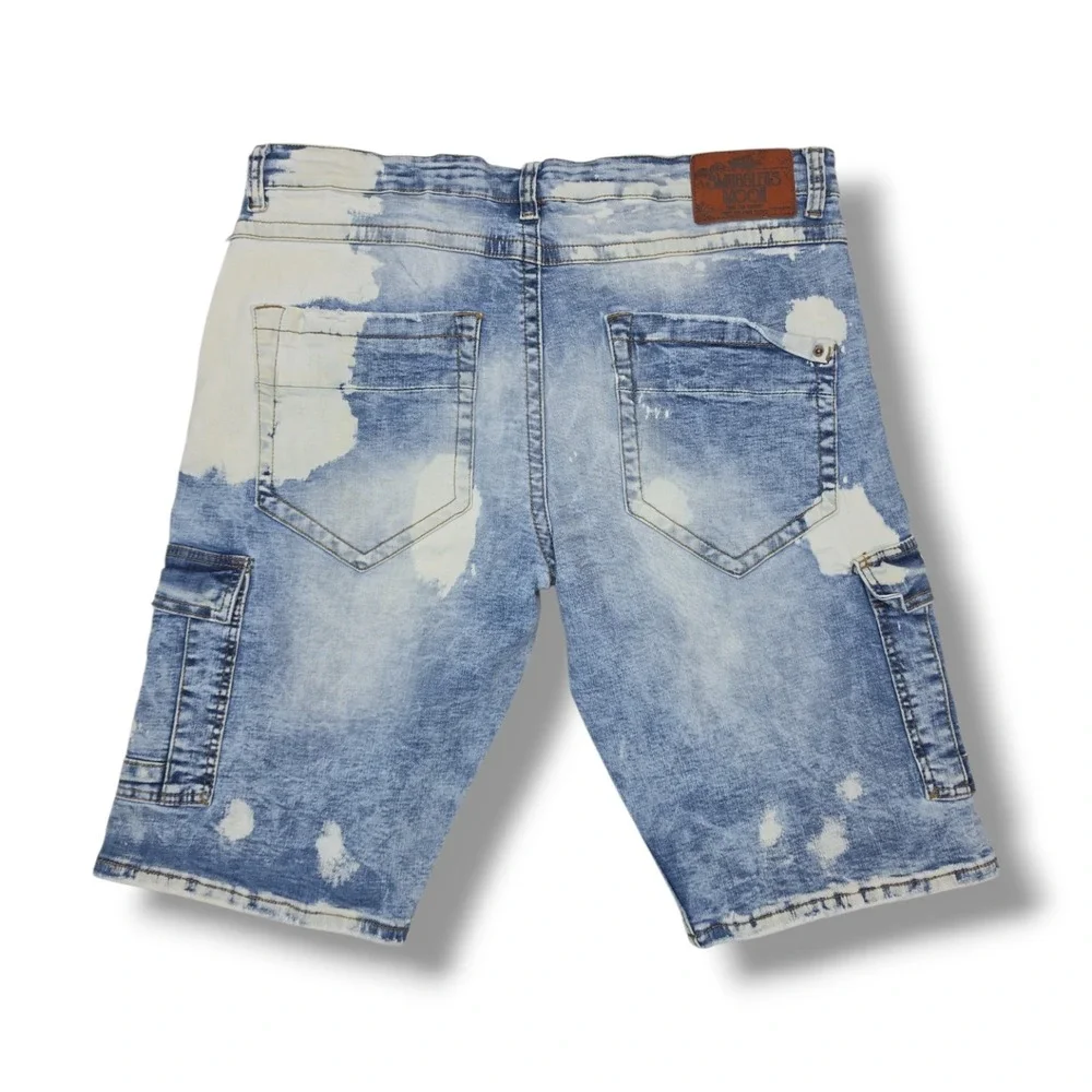 Smugglers Moon Distressed Dk Acid Wash Denim Cargo Shorts Lime Piping Men's 42